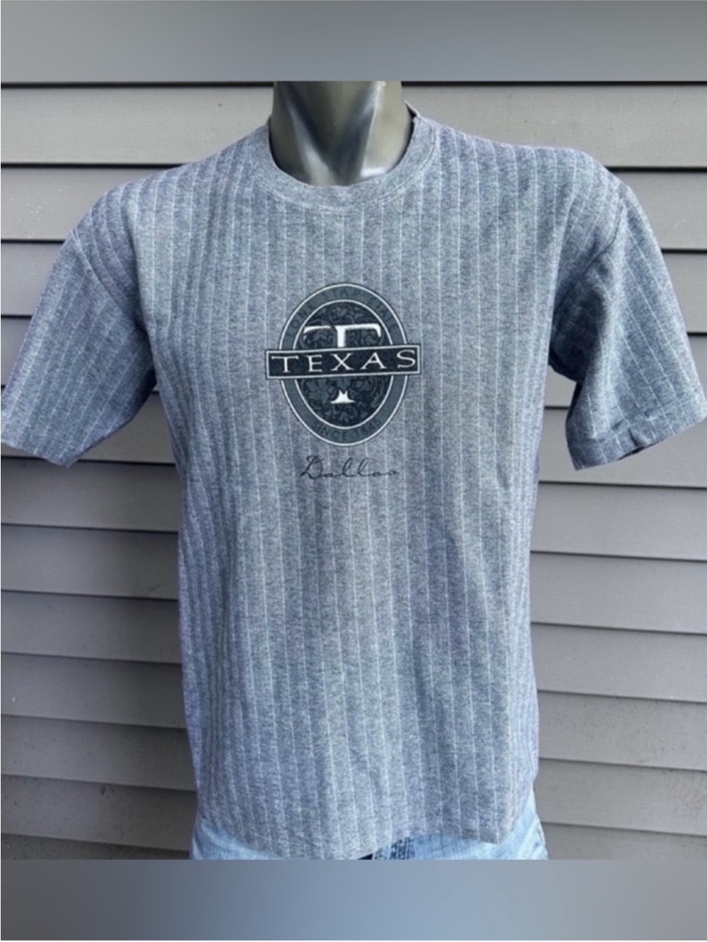 Vintage Dallas Texas T-shirt 90s single stitch striped grey men’s large USA made